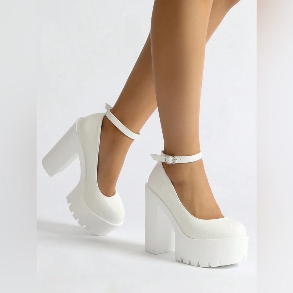 Chunky white platform heels